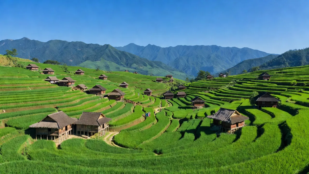 Khung cảnh xã Thanh Bình, huyện Mường Khương, tỉnh Lào Cai với cảnh đẹp thiên nhiên và kiến trúc dân tộc.