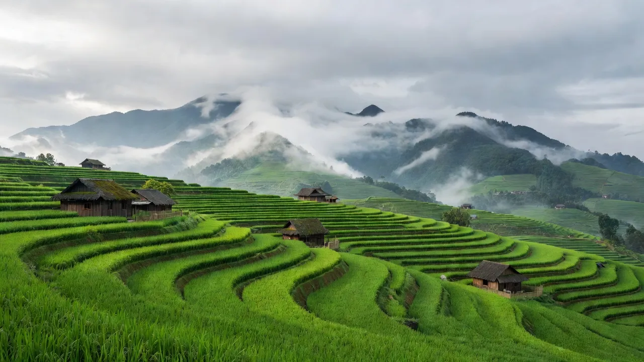 Thị xã Sa Pa với ruộng bậc thang xanh mướt và núi non hùng vĩ, điểm đến du lịch nổi bật.