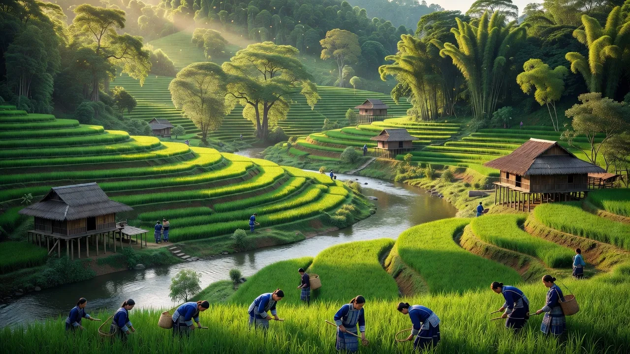 Cảnh thiên nhiên ở xã Bản Mế, huyện Si Ma Cai, với dòng sông Chảy và đồi xanh tươi.