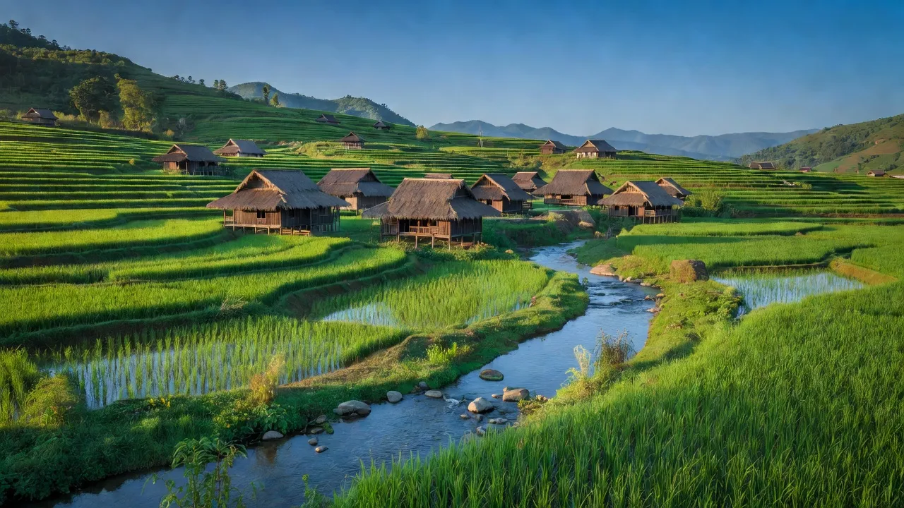 Vẻ đẹp xã Bản Mế, huyện Si Ma Cai, tỉnh Lào Cai với sông Chảy và ruộng bậc thang.