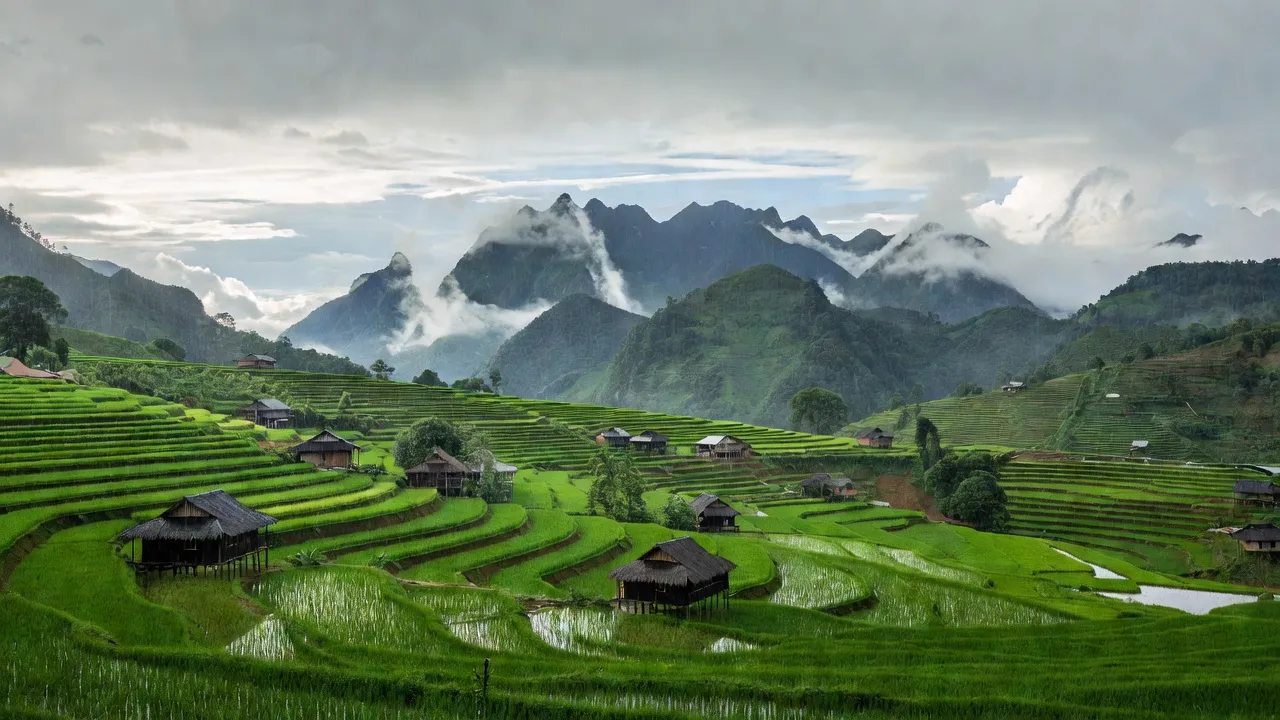 Phong cảnh xã Nàn Sán huyện Si Ma Cai, Lào Cai, với cánh đồng xanh và núi non hùng vĩ.