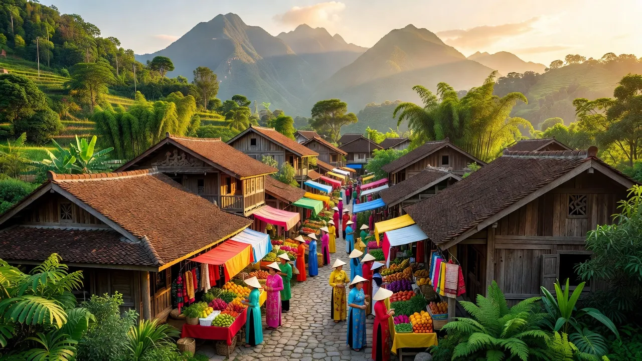Thị trấn Khánh Yên, huyện Văn Bàn, tỉnh Lào Cai, khung cảnh núi non và chợ địa phương.