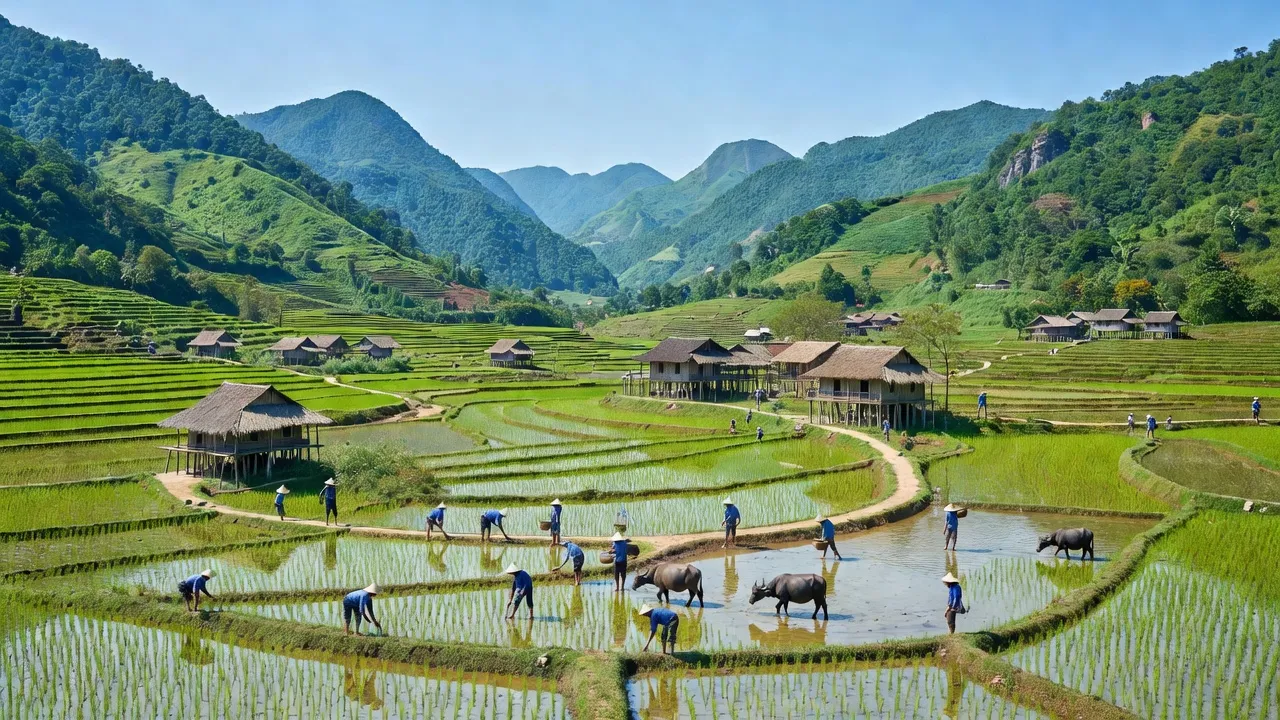 Khung cảnh tuyệt đẹp của Xã Liêm Phú, huyện Văn Bàn, tỉnh Lào Cai với núi non xanh tươi.