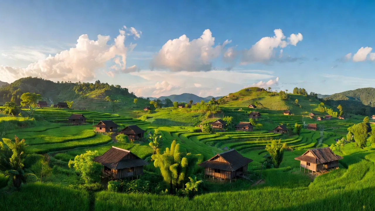 Quang cảnh xã Minh Lương, huyện Văn Bàn, tỉnh Lào Cai với cảnh quan xanh tươi và nhà truyền thống.