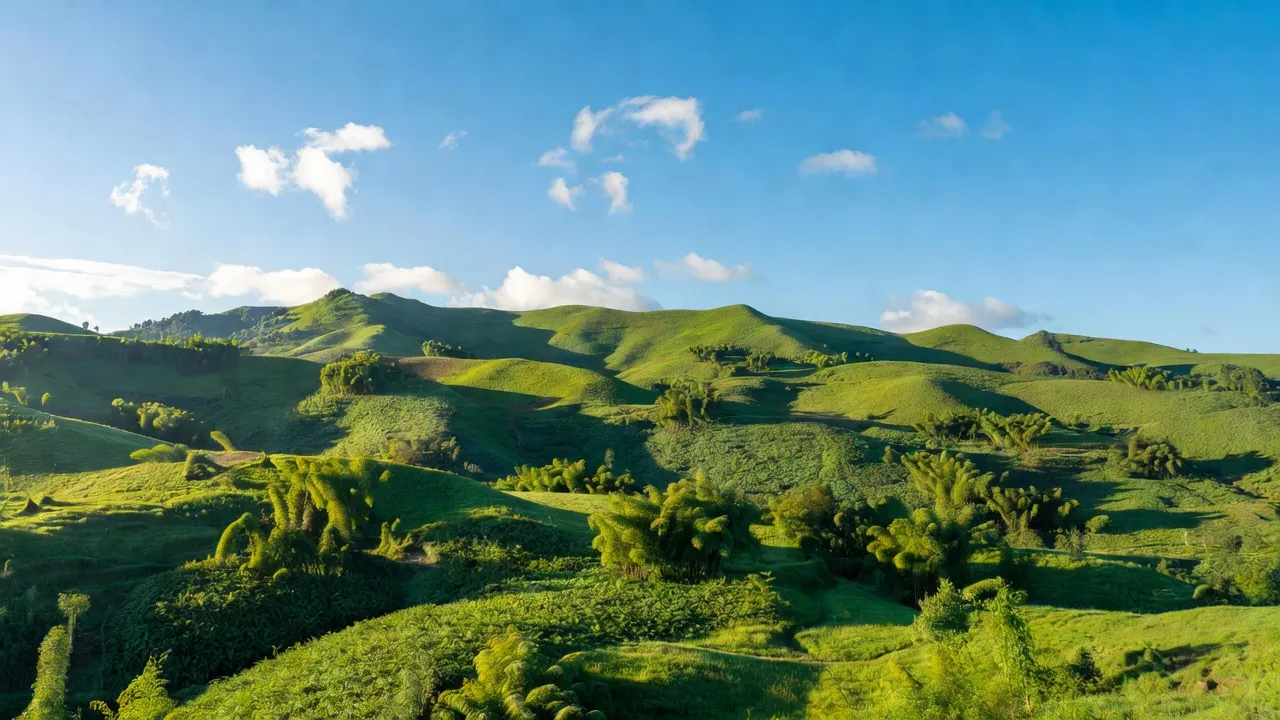Khung cảnh thiên nhiên xã Thẩm Dương, huyện Văn Bàn, tỉnh Lào Cai với đồi núi và bầu trời xanh.