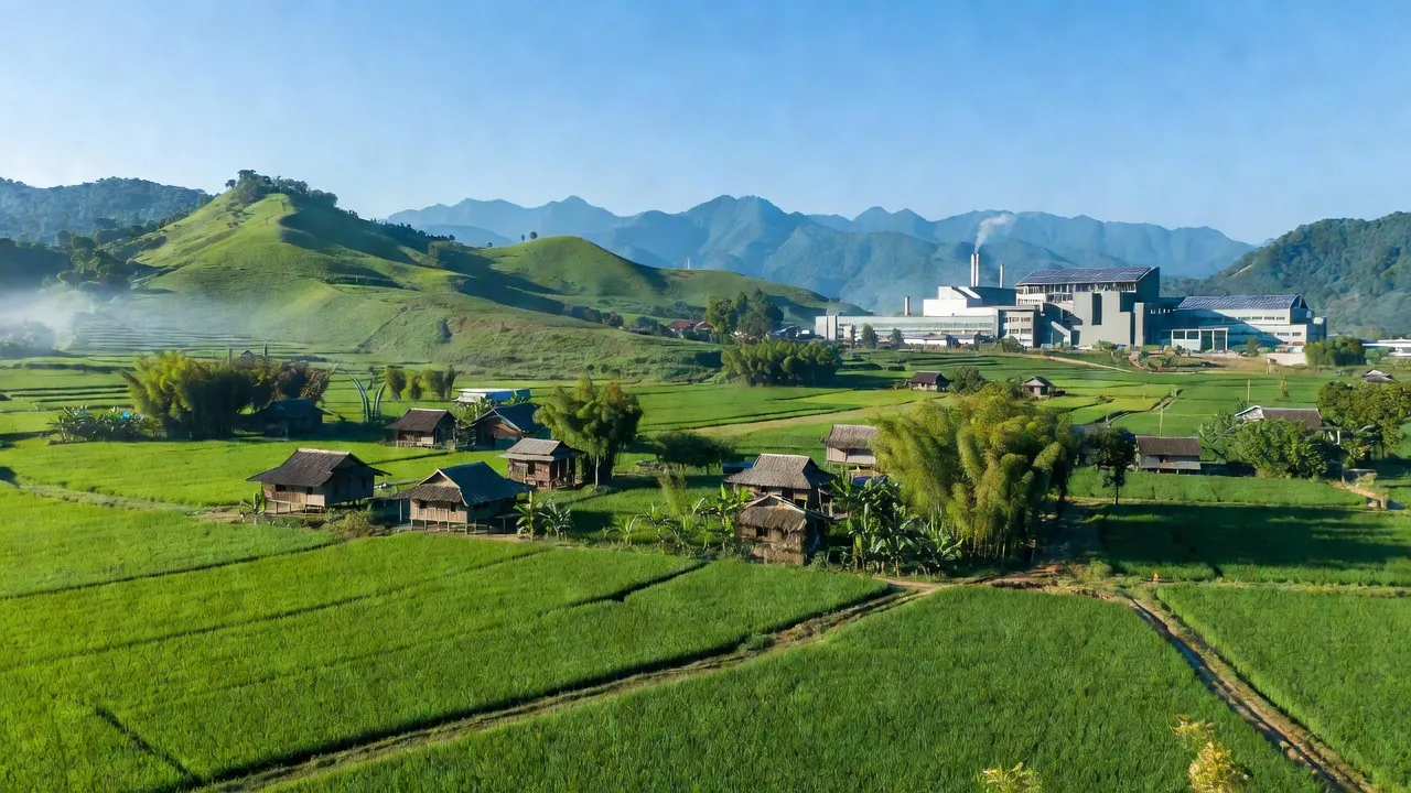 Xã Võ Lao, Huyện Văn Bàn, Tỉnh Lào Cai với cảnh quan thiên nhiên và khu công nghiệp hiện đại.