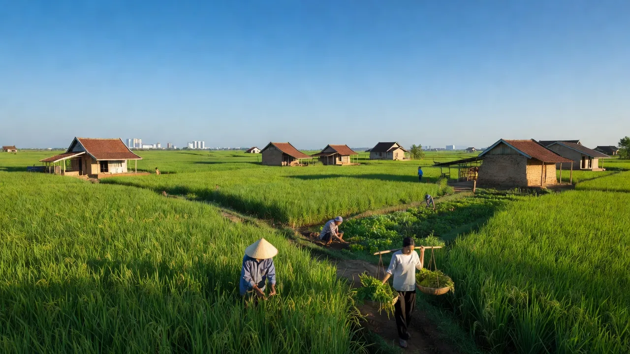 Khung cảnh tuyệt đẹp ở xã Lương Hòa, huyện Bến Lức, tỉnh Long An với ruộng lúa xanh.