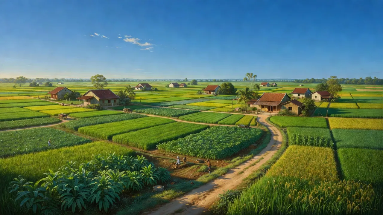 Cánh đồng xanh tươi tại xã Long Hựu Tây, huyện Cần Đước, tỉnh Long An, thể hiện sự phát triển nông nghiệp.