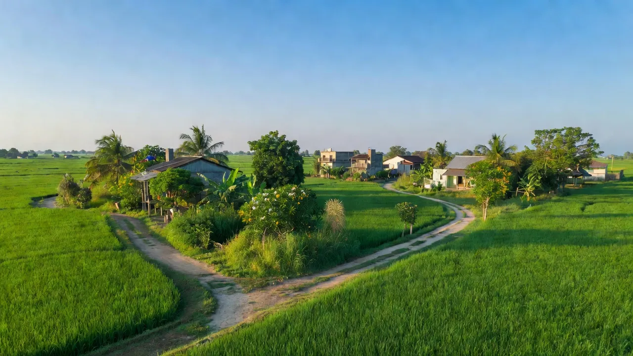 Xã Đông Thạnh, huyện Cần Giuộc, Long An với cánh đồng xanh và những con đường nhỏ, tạo cảm giác gần gũi.