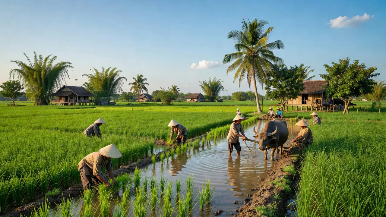 Cảnh đồng xanh tươi ở xã Long Phụng, huyện Cần Giuộc, tỉnh Long An, thể hiện vẻ đẹp nông nghiệp.