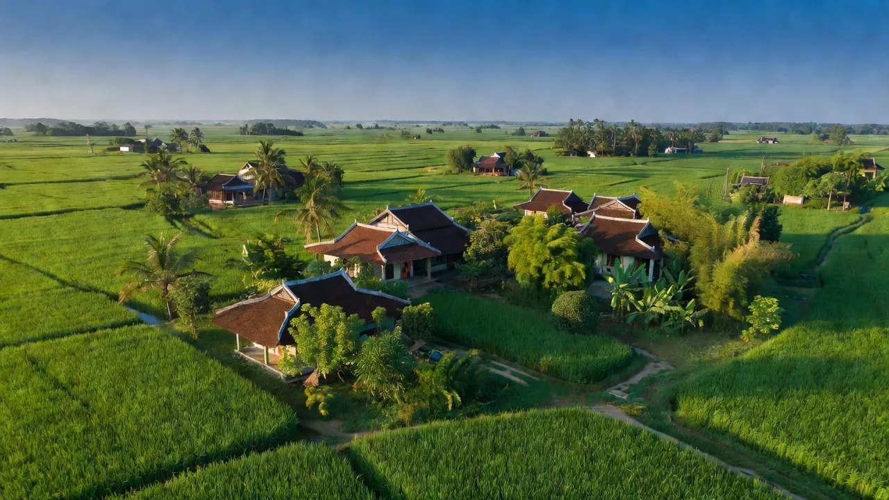 Cảnh đẹp nông thôn xã Long Thượng, huyện Cần Giuộc với cánh đồng xanh tươi và không gian yên bình.
