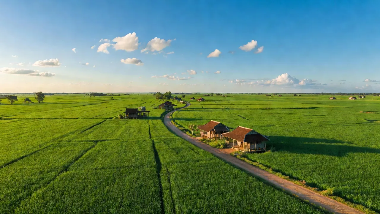 Cảnh quan xã Thanh Phú Long, huyện Châu Thành, Long An với thiên nhiên xanh tươi và nhà truyền thống.