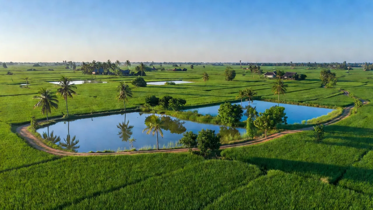 Cảnh quan xanh tươi của xã Thanh Vĩnh Đông, huyện Châu Thành, tỉnh Long An, thể hiện nền nông nghiệp Việt Nam.