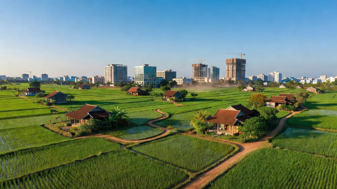 Cảnh đẹp xã Tân Mỹ, huyện Đức Hòa với sự phát triển đô thị hóa và nông thôn.