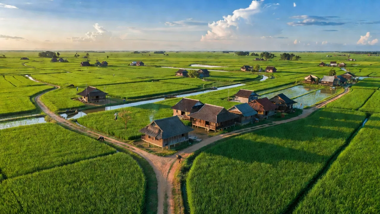 Khung cảnh tuyệt đẹp tại Xã Tân Thành, huyện Mộc Hóa, tỉnh Long An với đồng lúa xanh tươi.
