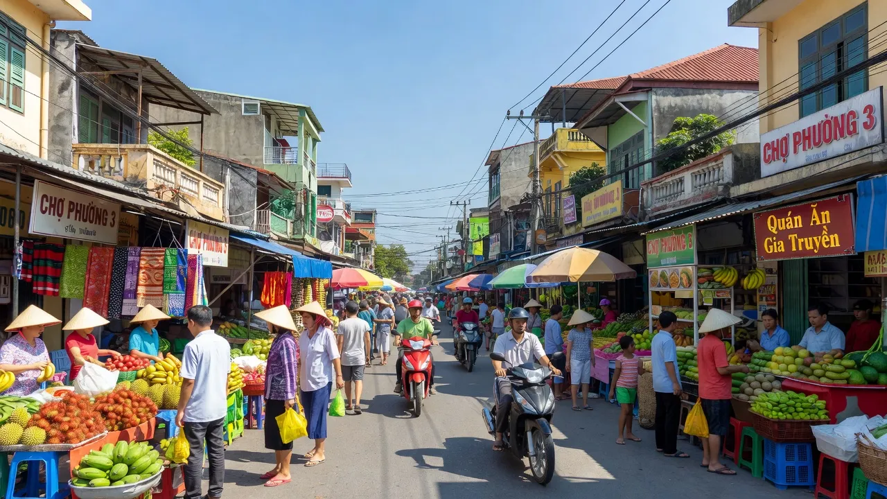 Phường 3, thành phố Tân An, khu đô thị sôi động với kiến trúc và cuộc sống cộng đồng sôi nổi.