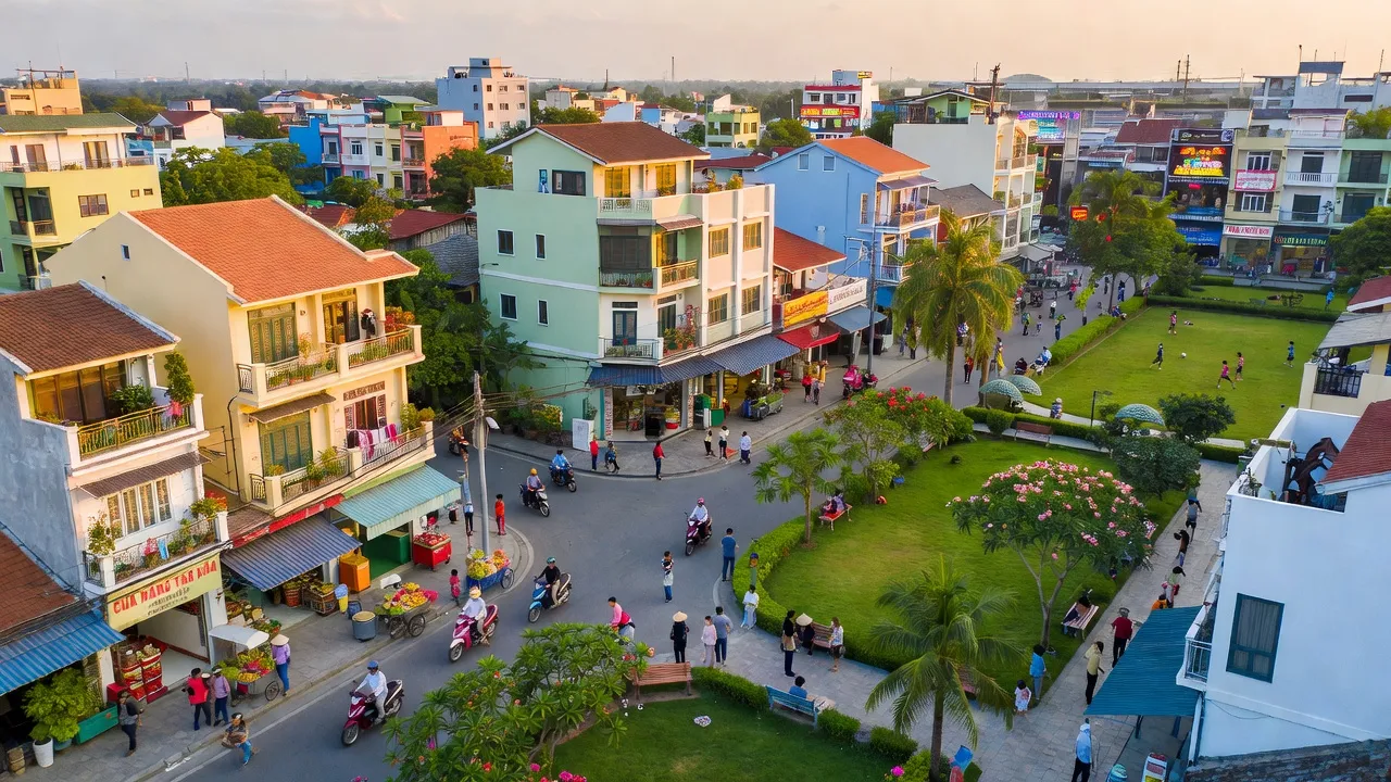 Khung cảnh Phường Khánh Hậu ở Tân An, Long An với không gian đô thị và cây xanh.