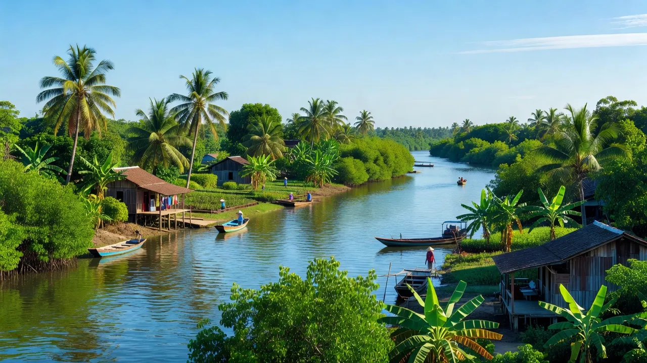 Khung cảnh phường Tân Khánh, thành phố Tân An, tỉnh Long An với sông và cây xanh đô thị. Tân Khánh, Tân An