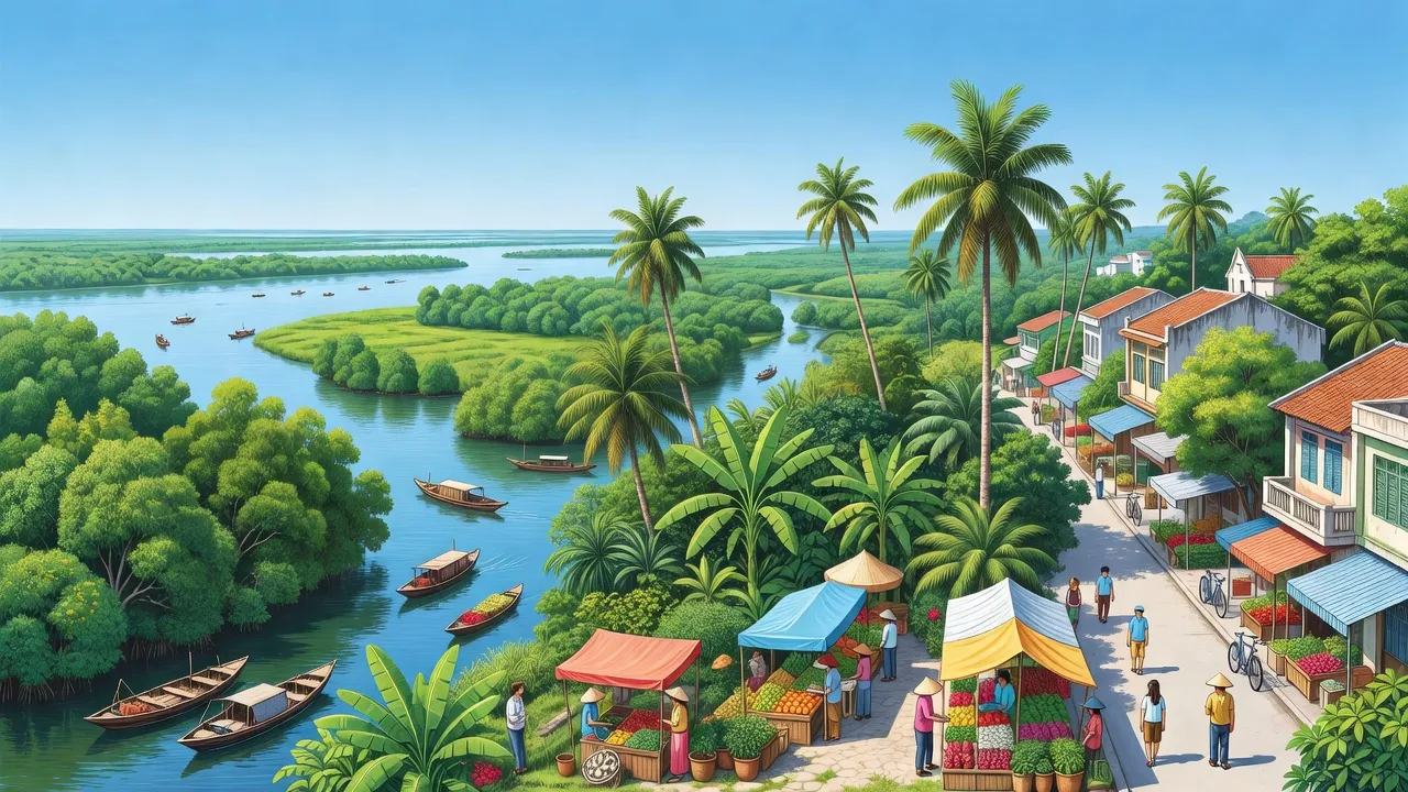 Phường Tân Khánh ở Tân An, Long An với không gian sống yên bình bên sông, cây xanh.