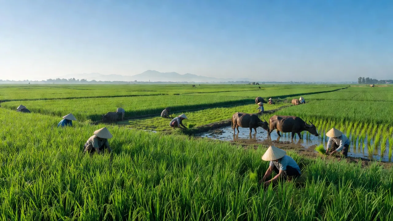 Cảnh sắc đẹp tại xã Kiến Bình, huyện Tân Thạnh, tỉnh Long An, nông thôn Việt Nam xanh mát.