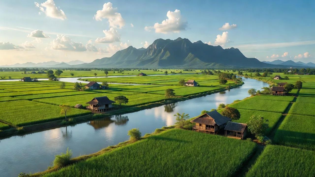 Toàn cảnh huyện Tân Trụ, Long An với sông Vàm Cỏ Đông, Vàm Cỏ Tây và phong cảnh đồng bằng.