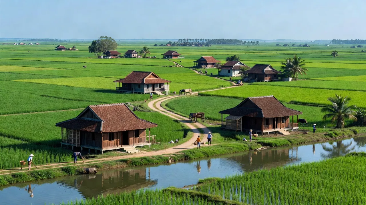 Nông nghiệp và cảnh làng quê tại xã Lạc Tấn, huyện Tân Trụ, tỉnh Long An.