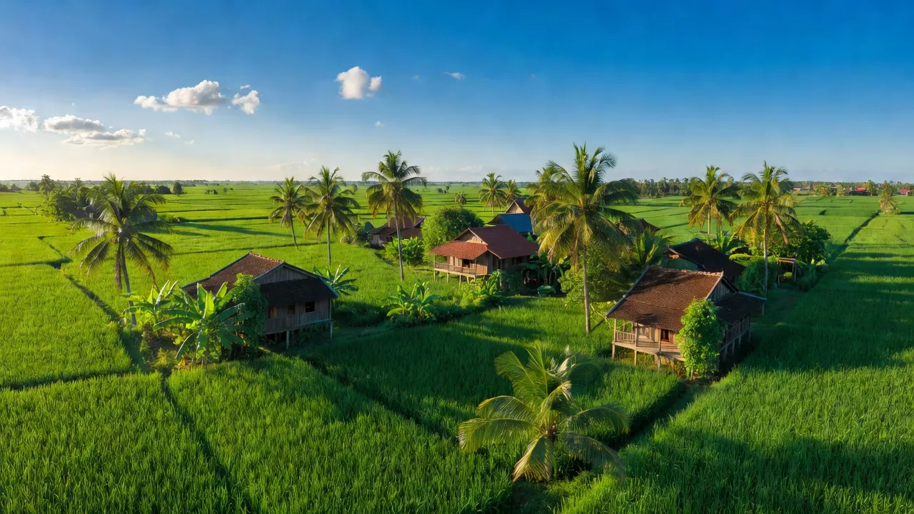 Cánh đồng xanh tươi ở xã Thạnh Phú, huyện Thạnh Hóa, tỉnh Long An trong ánh nắng Việt Nam.