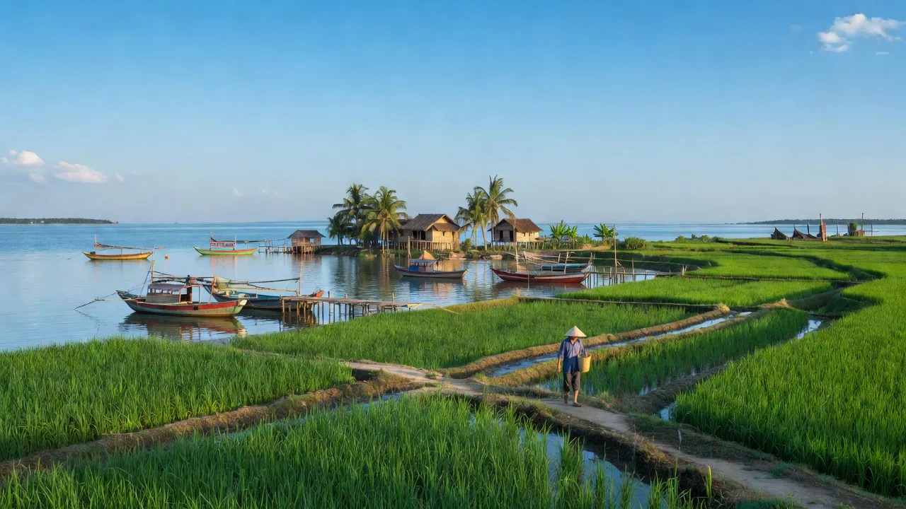 Cảnh biển yên bình xã Hải An, huyện Hải Hậu, tỉnh Nam Định với vẻ đẹp nông thôn truyền thống.