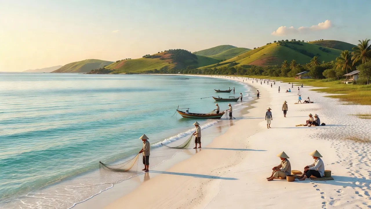 Bãi biển Hải Xuân, huyện Hải Hậu, Nam Định, Việt Nam, khung cảnh thiên nhiên yên bình.