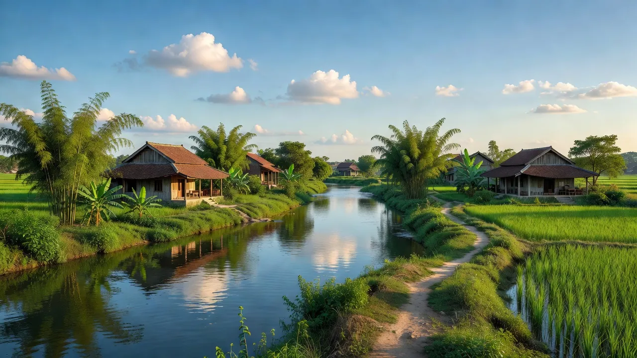 Cảnh đẹp nông thôn xã Nam Hoa, huyện Nam Trực, tỉnh Nam Định, bên sông Bạch Đằng.