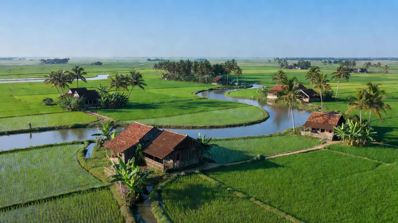 Khung cảnh thanh bình tại xã Nam Lợi, huyện Nam Trực, tỉnh Nam Định với sông Hồng và sông Đào.