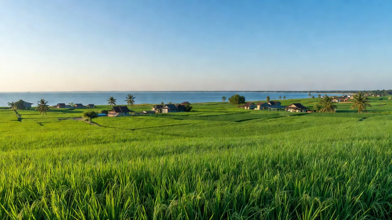 Cảnh đẹp xã Hoàng Nam, Nghĩa Hưng, Nam Định với biển và cánh đồng xanh.