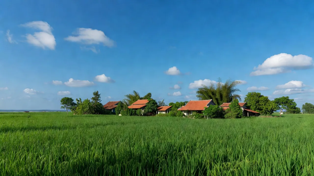 Cảnh đồng xanh yên bình tại xã Nam Điền, huyện Nghĩa Hưng, tỉnh Nam Định, Việt Nam.