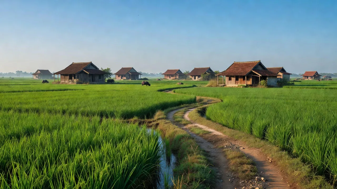Cảnh đẹp xã Nghĩa Lợi nằm trong huyện Nghĩa Hưng, tỉnh Nam Định với cánh đồng xanh tươi.