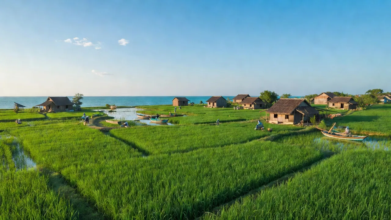 Cảnh đẹp xã Nghĩa Phú, huyện Nghĩa Hưng, tỉnh Nam Định với ruộng xanh và biển