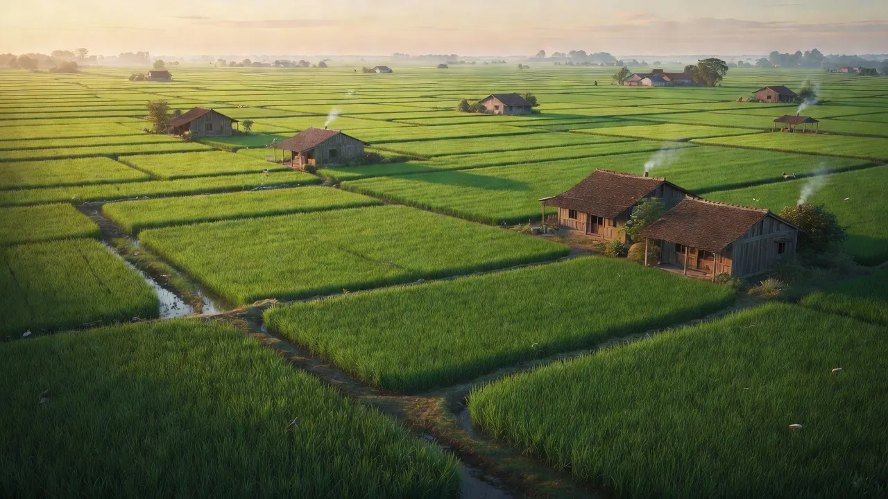 Khung cảnh nông thôn xã Trực Cường, huyện Trực Ninh, Nam Định với cánh đồng và nhà truyền thống.