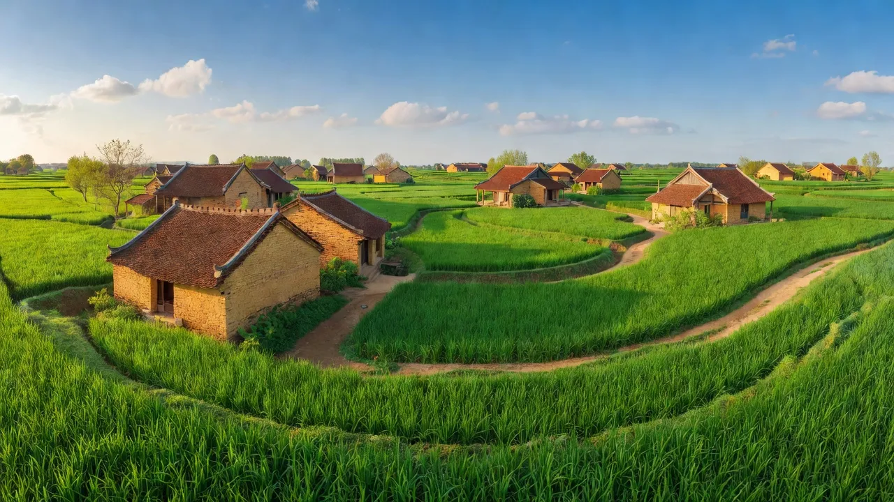 Xã Trực Nội, huyện Trực Ninh, Nam Định, sắc xanh rực rỡ của đồng lúa và làng quê.