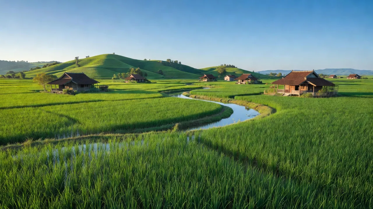 Cảnh đồng xanh Yên Lộc, Ý Yên, Nam Định, thể hiện sự phong phú nông nghiệp và thiên nhiên.