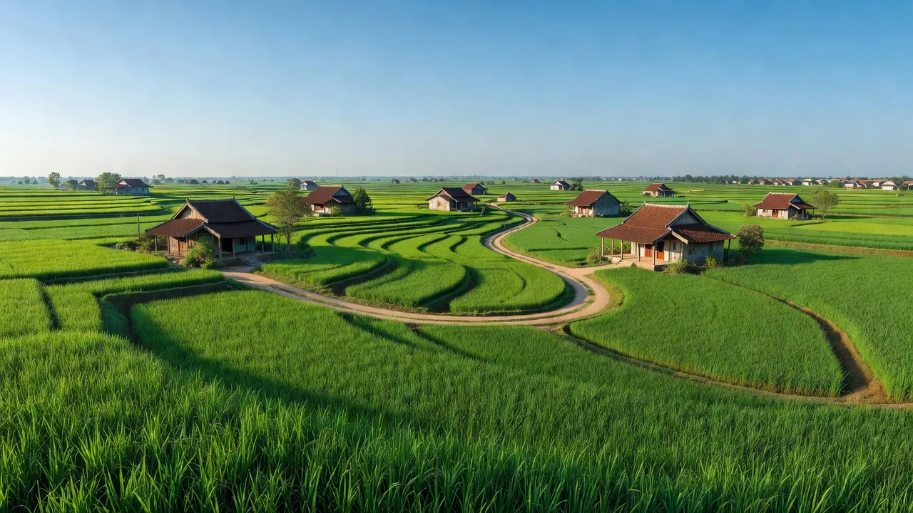 Cảnh đẹp xã Yên Nhân, huyện Ý Yên, tỉnh Nam Định với đồng lúa xanh mướt và nhà truyền thống.