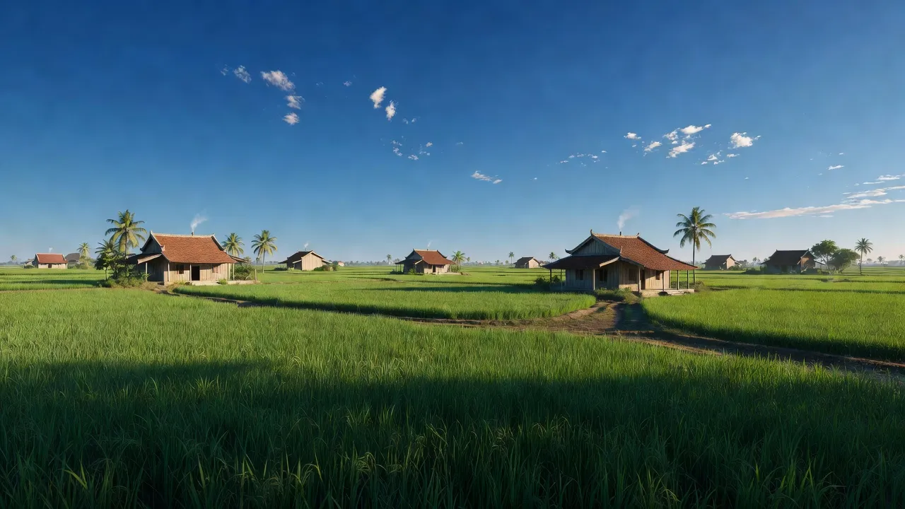 Cảnh quan xã Yên Phong, huyện Ý Yên, tỉnh Nam Định với cánh đồng xanh và nhà truyền thống.