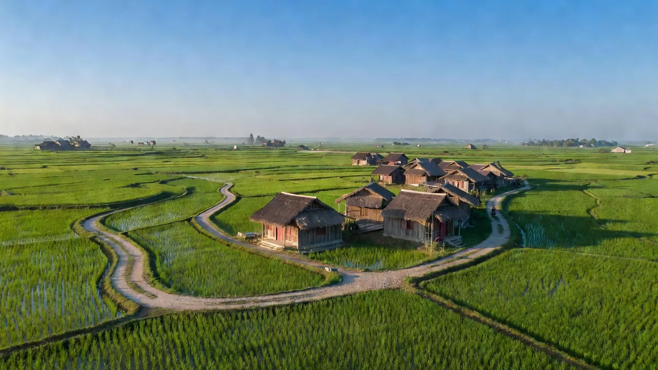 Cảnh đẹp xã Yên Phúc, huyện Ý Yên, tỉnh Nam Định với ruộng lúa và nhà truyền thống.