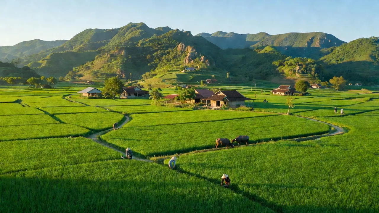 Cảnh quan xã Cao Sơn, huyện Anh Sơn, Nghệ An với thiên nhiên tươi đẹp và đời sống nông thôn.