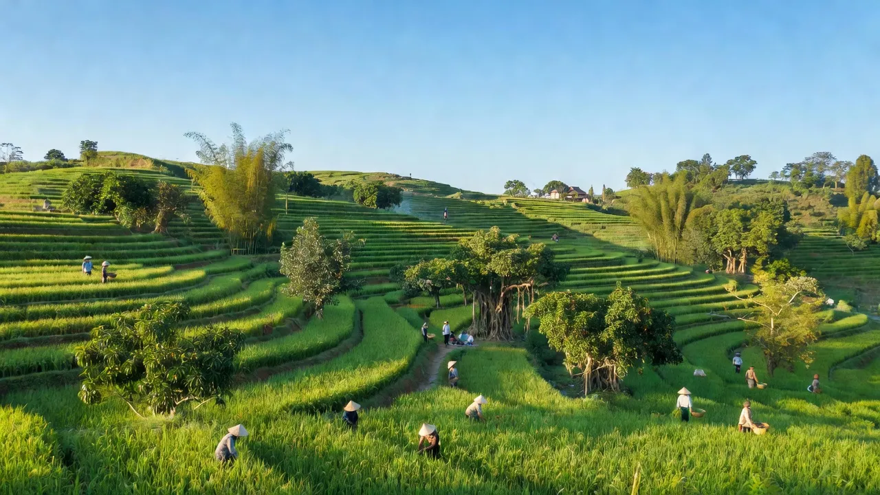 Khai Sơn xã, Anh Sơn huyện, Nghệ An tỉnh, phong cảnh núi đồi và cuộc sống nông thôn người dân.