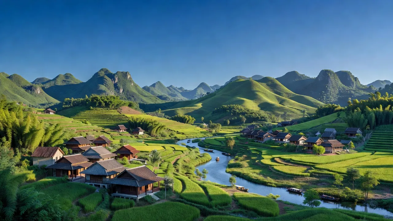 Cảnh đẹp Xã Thành Sơn, Huyện Anh Sơn, Tỉnh Nghệ An với núi non, sông suối xanh tươi.