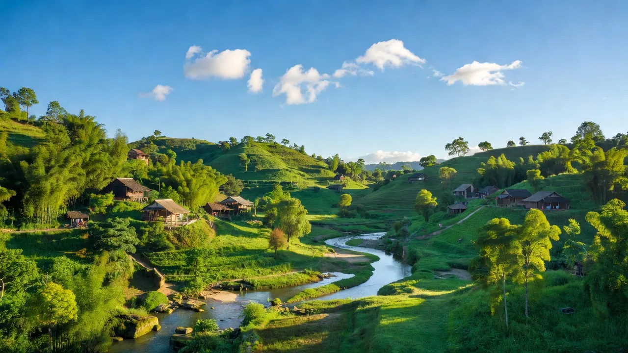 Cảnh thiên nhiên tươi đẹp tại xã Thành Sơn, huyện Anh Sơn, tỉnh Nghệ An với đồi núi và sông suối.
