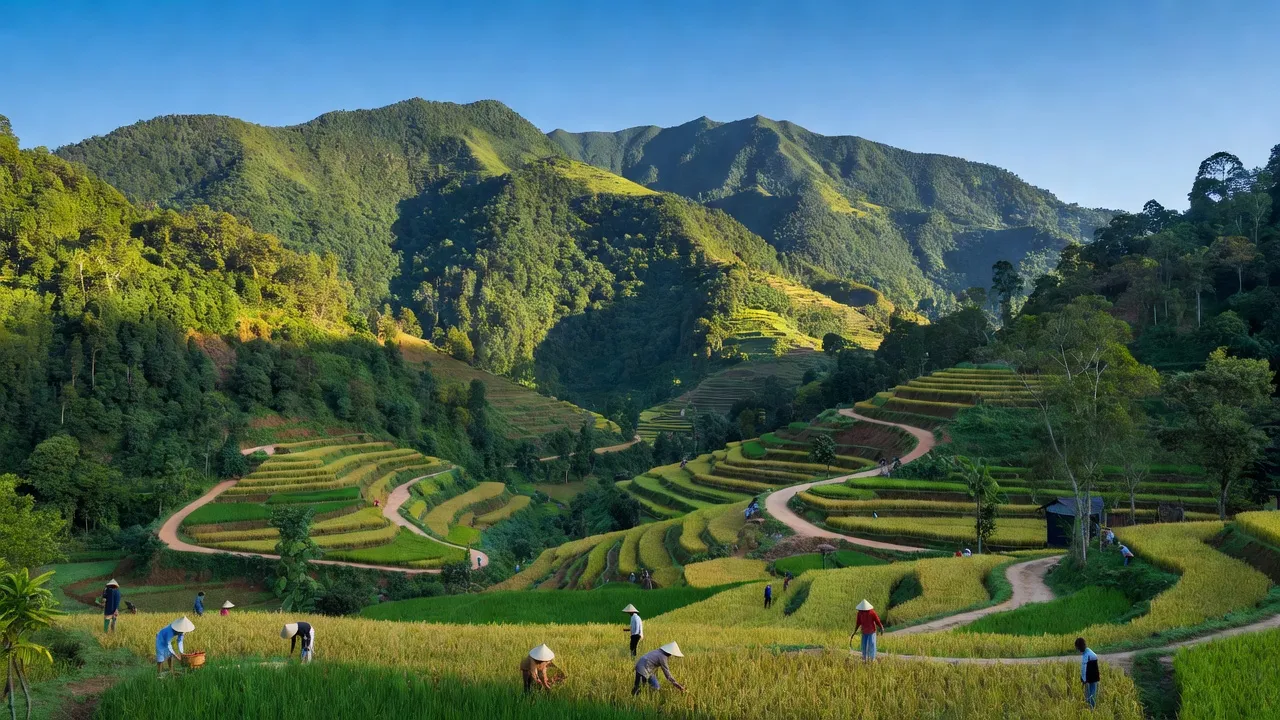 Cảnh quan xã Bình Chuẩn, huyện Con Cuông, với núi rừng và cuộc sống bình dị của người dân.