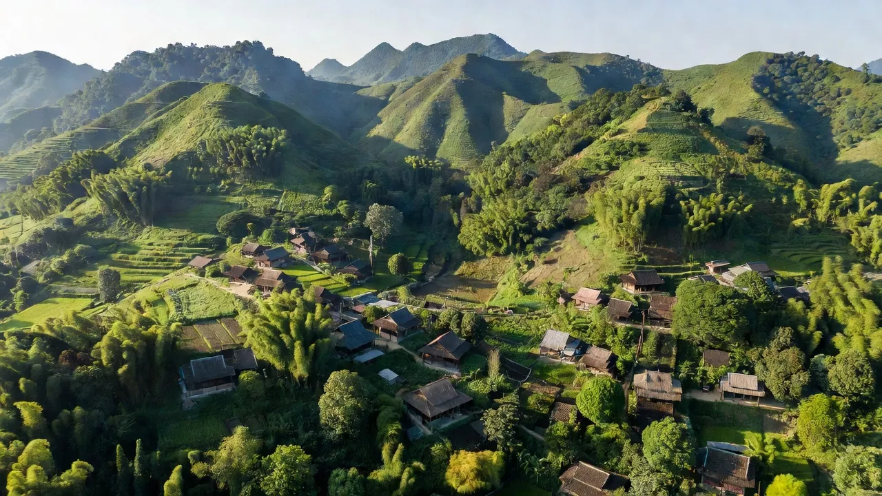 Xã Bình Chuẩn, huyện Con Cuông, tỉnh Nghệ An với địa hình núi non và cảnh sắc thiên nhiên tươi đẹp.