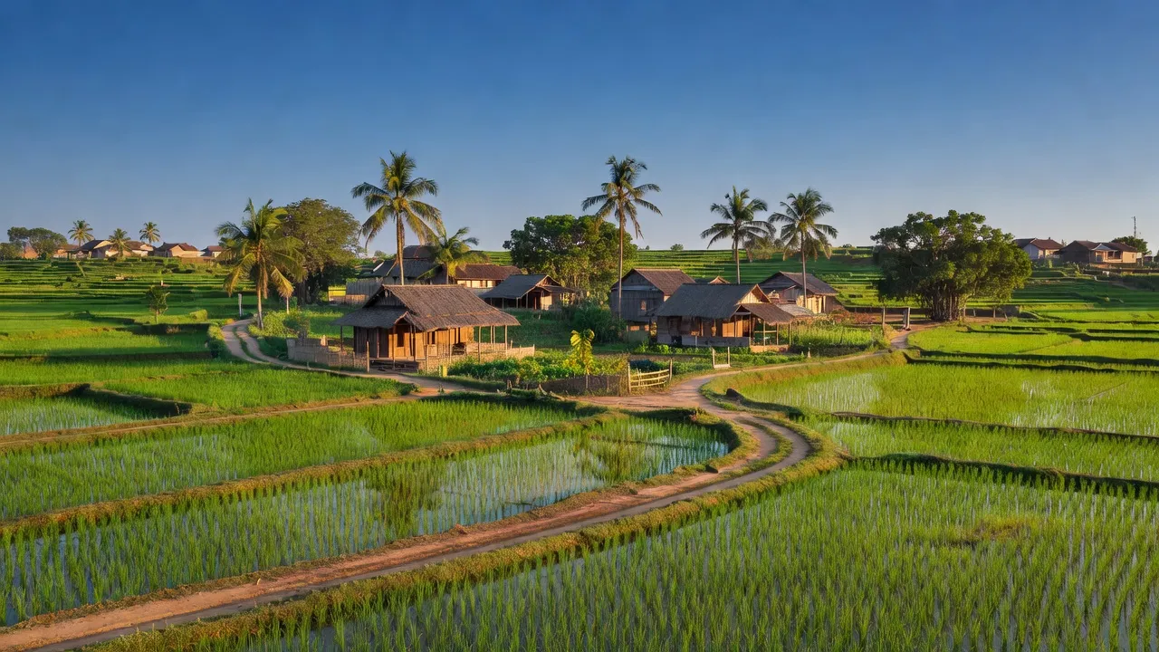 Cảnh đẹp xã Bạch Ngọc, huyện Đô Lương, tỉnh Nghệ An với đồng ruộng xanh tươi và nhà truyền thống.