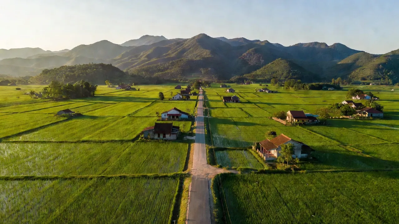 Khung cảnh xã Đại Sơn, huyện Đô Lương, tỉnh Nghệ An với đồng xanh và núi non, tạo sự kết nối.