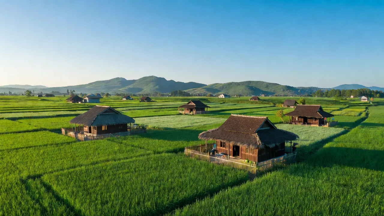 Cảnh đẹp mùa hè ở xã Đặng Sơn, huyện Đô Lương, tỉnh Nghệ An với cánh đồng xanh tươi.